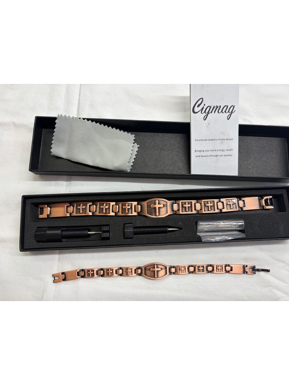 Cigmag His & Hers Copper Magnetic Therapy Bracelets Cross 3800 Gauss Gift Set